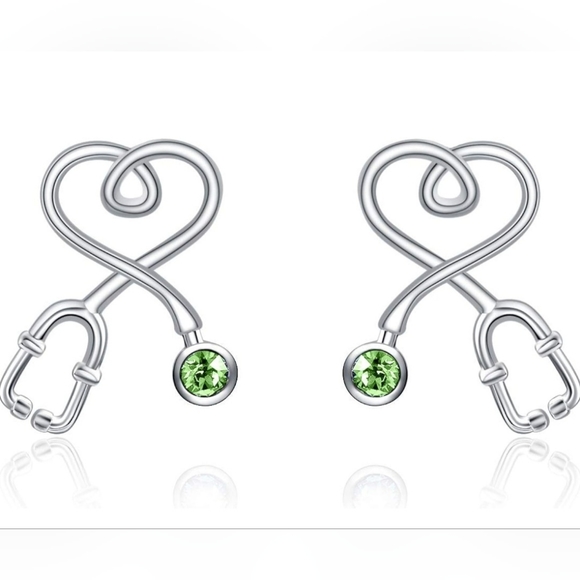 Nursing gift Stethoscope Earrings Birthstone Peridot - Picture 1 of 3